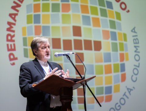 Larry Miller, former Secretary of Global Christian Forum and General Secretary of Mennonite World Conference, speaking in Bogotá, Colombia in 2018