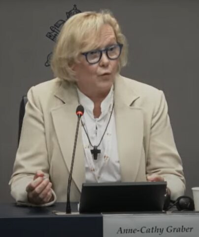 Anne-Cathy Graber speaks at Vatican press conference, 10 October 2024.