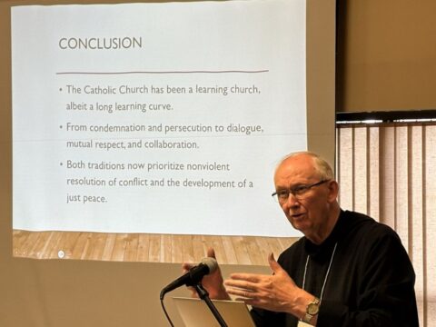 Fr. John Klassen OSB speaks at 2025 Bridgefolk conference.